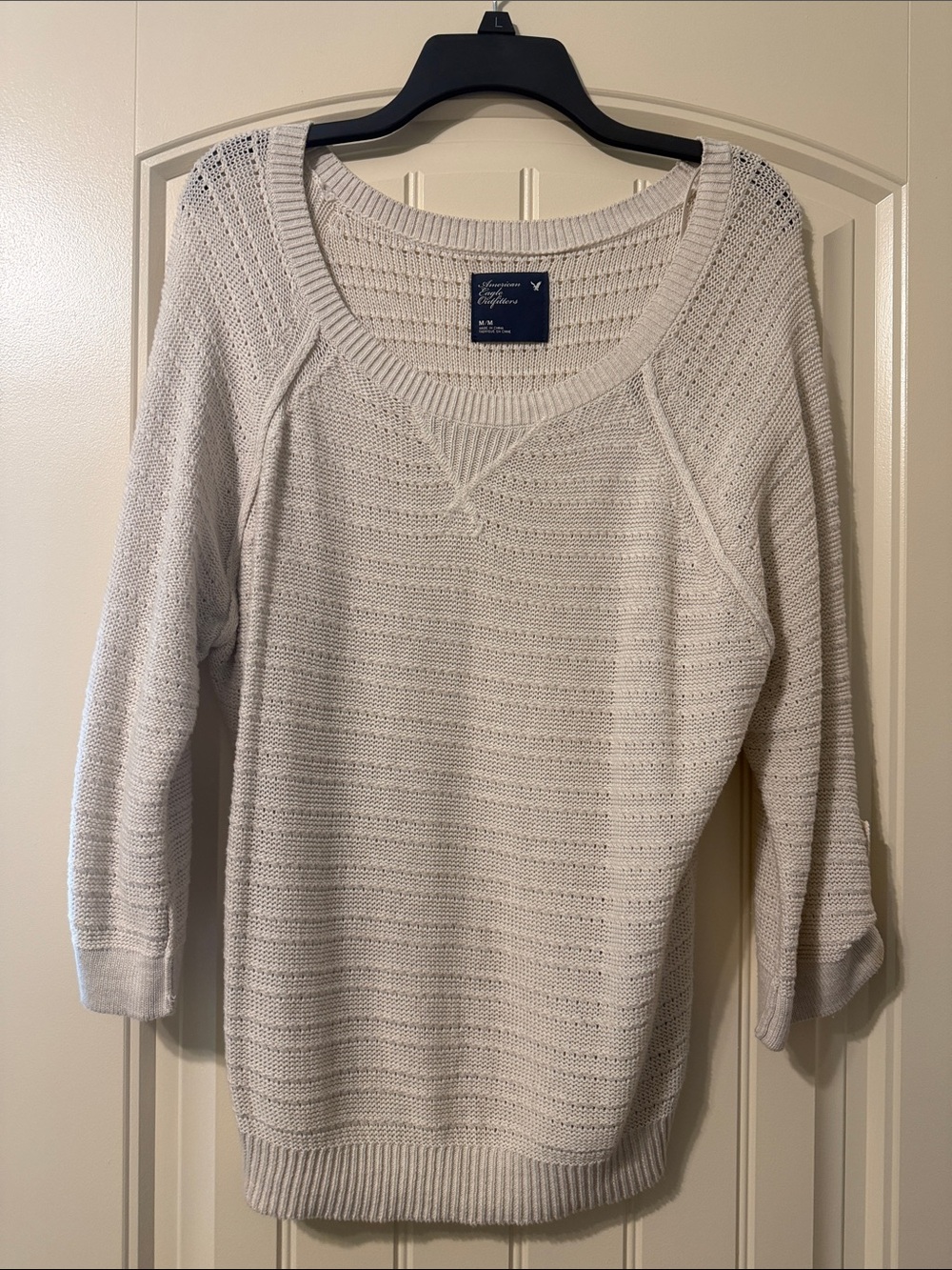 American Eagle Outfitters Cream Scoop Neck Knit Sweater